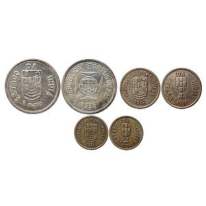 Indo Portuguese Set of 3 Coins Silver (.917) Rupia Copper-Nickel 4 Tangas & Copper-Nickel 