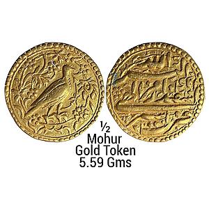Mughal Akbar Asir Mint Falcon type Ilahi Month Isfandarmuz Pisces Hawk Gold 1/2 Mohur Toke