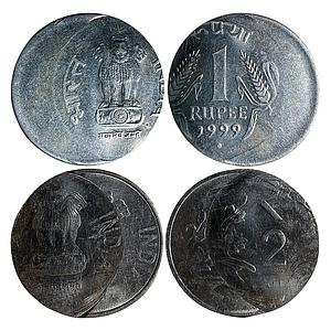 Republic India Set of 2 Coins Side Shifting Error Double Side Error Noida Mint 1999 AD Err