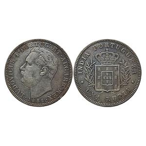 Indo Portuguese Goa Luiz I Ludwig 1882 AD Silver .917 Uma Rupia Rupee