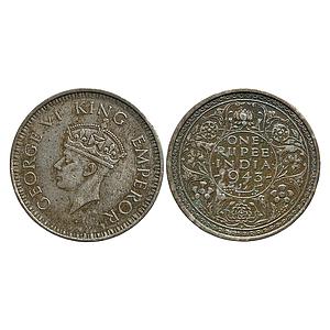 British India George VI 1943 AD Bombay Mint Large Head Half Silver Rupee