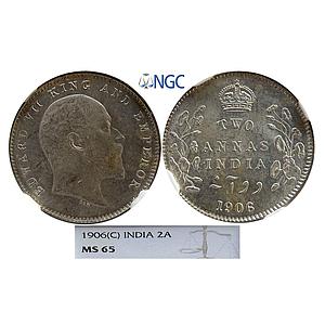 British India Edward VII 1906 AD Calcutta Mint Silver 2 Annas