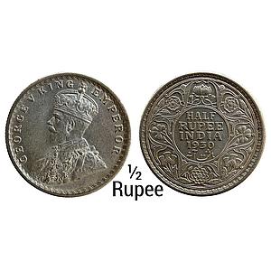 British India George V 1930 AD Calcutta Mint No dot Elephant F Silver 1/2 Rupee