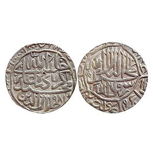 Mughal, Akbar, Shahr-i-Muazzam Ahmedabad Mint (Off Flan), Kalima Type, Silver Rupee