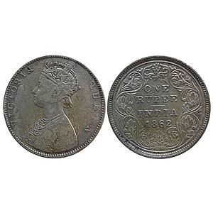 British India Victoria Queen 1862 AD Bombay Mint D II Silver Rupee