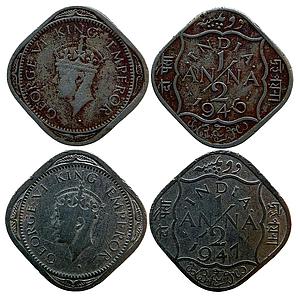 British India George VI 1946 AD 1947 AD Set of 2 Coins Cupro-Nickel 1/2 Annas