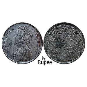 British India Victoria Empress 1877 AD Calcutta Mint A I No mint mark Silver 1/2 Rupee