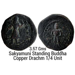 Ancient Kushanas Kanishka Copper Drachm 1/4 Unit Sakyamuni Buddha