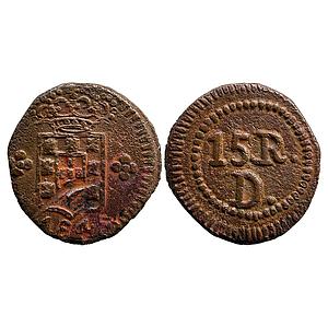 Indo Portuguese Goa Maria II 1843 AD Damao Copper 15 Reis