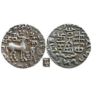 Ancient Kunindas Tribal Republic Amoghabhuti Lakshmi on Nandipada type Silver Dramma