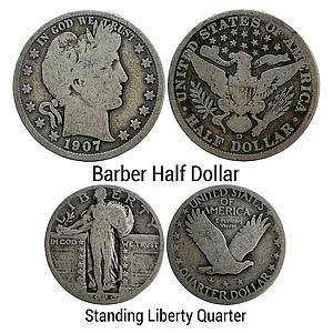 United States of America Set of 2 Coins 1907 1920 AD Denver Mint Barber Half Dollar Silver