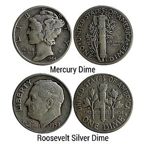 United States of America 1944 AD 1952 AD Set of 2 Dime Philadelphia Mint Mercury Dime Silv