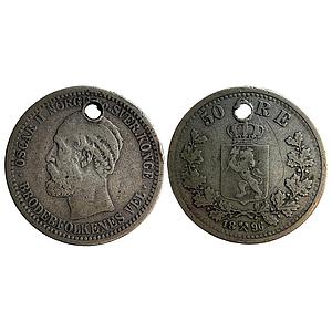 Norway Oscar II 1896 AD Norwegian Mint Silver (.600) (Ag 60%, Cu 40%) 50 Øre (0.50 NOK)