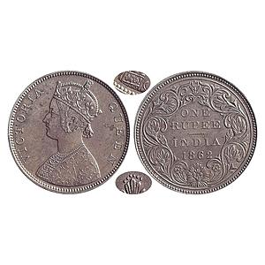 British India Victoria Queen 1862 AD Bombay Mint B / II / 0 / 6 Silver Rupee