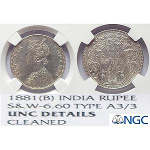 British India, Victoria Empress, 1881 AD, Bombay Mint, A3 / IV / dot, Silver Rupee