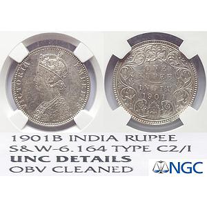 British India, Victoria Empress, 1901 AD, Bombay Mint, C2 / I / B incuse, Silver Rupee