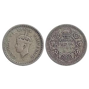 British India, George VI, 1945 AD, Bombay Mint, Half Silver "1/4 Rupee"