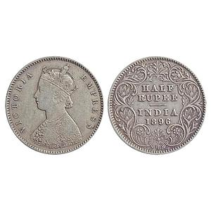 British India, Victoria Empress, 1896 AD, Calcutta Mint, A / I / C incuse, Silver "1/2 Rup