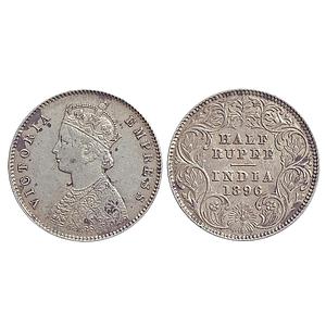 British India, Victoria Empress, 1896 AD, Calcutta Mint, A / I / C incuse, Silver "1/2 Rup