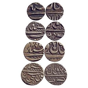 IPS, Bhopal State, Shah Jahan Begum, Set of 4 coins, Silver Rupee, "1/2, 1/4 & 1/8"