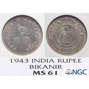 IPS, Bikanir State, Ganga Singh, NGC Graded MS 61, Silver Nazarana Rupee