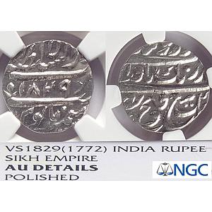 IK, Sikh Empire, "Gobind Shahi" Couplet, Dar us-saltanat Lahore Mint, NGC Graded AU Detail