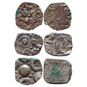Ancient, Punch Marked Coinage, attributed to Avanti Janapada, Set of 3 coin, Silver "1/2 K