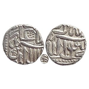 Mughal, Akbar, Mulher Mint (off flan), "Swastik" as a mint mark, Silver Mahmudi