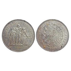 France, 1977 AD, The Liberty and the Equality, Silver (.900) 50 Francs