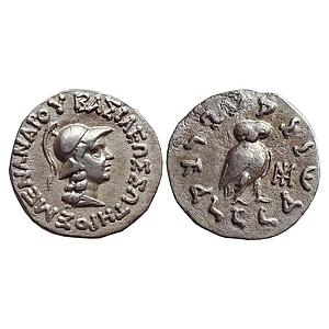 Ancient Indo Greeks Menander I Owl Silver Dramma