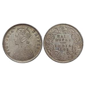 British India, Victoria Empress, 1899 AD, Bombay Mint, A, Rev. I, "B" incuse, Silver "1/2 