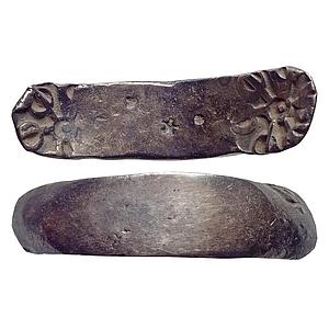 Ancient, Archaic, Punch Marked Coinage, attributed to Gandhara Janapada, Bent Bar, Silver 