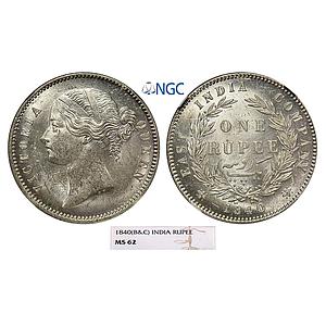 EIC, Victoria Queen, 1840 AD, (B&C), Divided Legend, 28 Berry, Silver Rupee