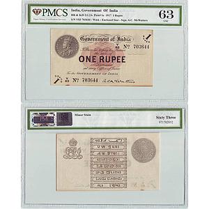 British India, King George V, 1 Rupee, A.C. McWatters, 1917 AD, Serial # Y83 703644