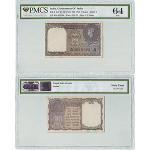 British India, King George VI, 1 Rupee, C. E. Jones, 1940 AD, Serial # K10 619160