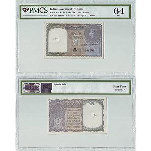 British India, King George VI, 1 Rupee, C. E. Jones, 1940 AD, Serial # H58 414666