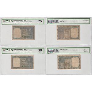 British India, King George VI, 1 Rupee, set of 2 notes, C. E. Jones, 1940 AD, Serial # E17