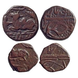 IPS Indore State INO Shah Alam II Malharnagar Mint Set of 2 Coins Copper 1/2 Anna Copper 1