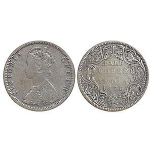 British India Victoria Queen 1876 AD Obv. B2 Rev. II with dot Bombay Mint Silver 1/2 Rupee