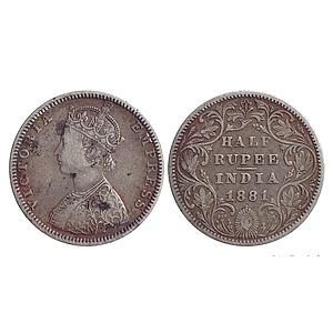 British India Victoria Empress 1881 AD Obv. B2 Rev. II with dot Bombay Mint Silver 1/2 Rup