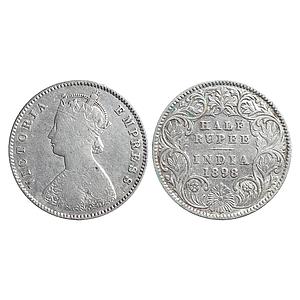 British India Victoria Empress 1898 AD Obv. A Rev I C incuse Calcutta Mint Silver ½ Rupee