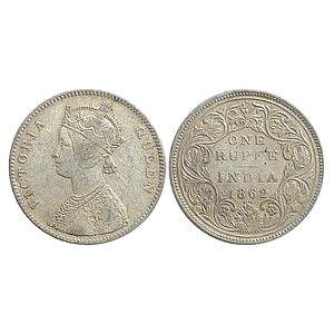 British India Victoria Queen 1862 AD A/II/ 2/4 dots Bombay Mint Silver Rupee
