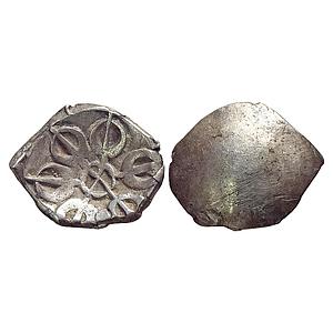 Ancient Punch Marked Coinage Gandhara Janapada 6 armed wheel symbol Silver Shana or 1/8 Sh