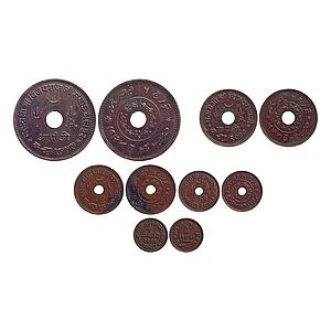 IPS Kutch State Vijayarajji INO George VI Set of 5 Coins Copper Adhio Payalo Dhabu Dhinglo