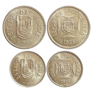 Indo Portuguese Set of 2 coins Silver Rupia & 1/2 Rupia