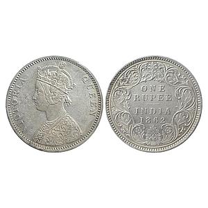 British India Victoria Queen 1862 AD Obv A Rev I 1/2 dot Bombay Mint Silver Rupee