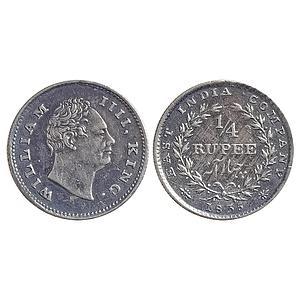 EIC William IV 1835 AD No initials Wreath with 20 Berries 10L+10R Bombay Mint Silver 1/4 R