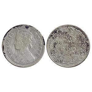 British India Victoria Empress 1880 AD Obv C Rev II C incuse Calcutta Mint Silver 1/4 Rupe