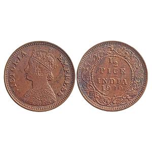 British India Victoria Empress 1900 AD Calcutta Mint Copper 1/2 Pice