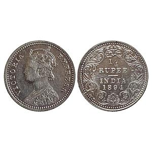 British India Victoria Empress 1894 AD Obv C Rev II C incuse Calcutta Mint Silver 1/4 Rupe
